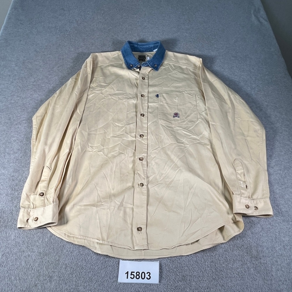 Vintage Panhandle Slim Shirt Mens Medium Tan Excellent Denim Collar Western
